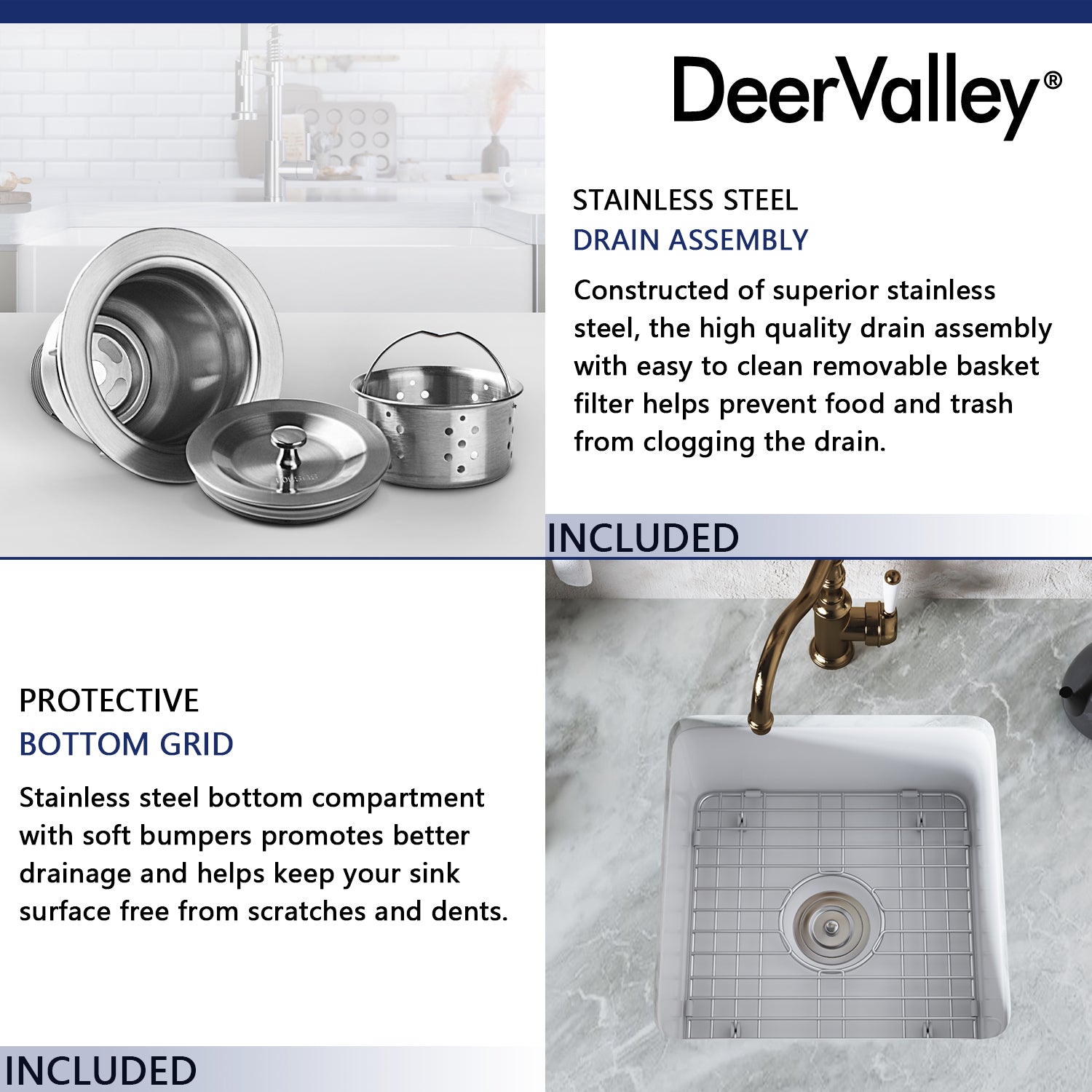 DeerValley Bath DeerValley DV-1K507 Haven Square Fireclay 18.11" L x 18.11" W Farmhouse Kitchen Sink