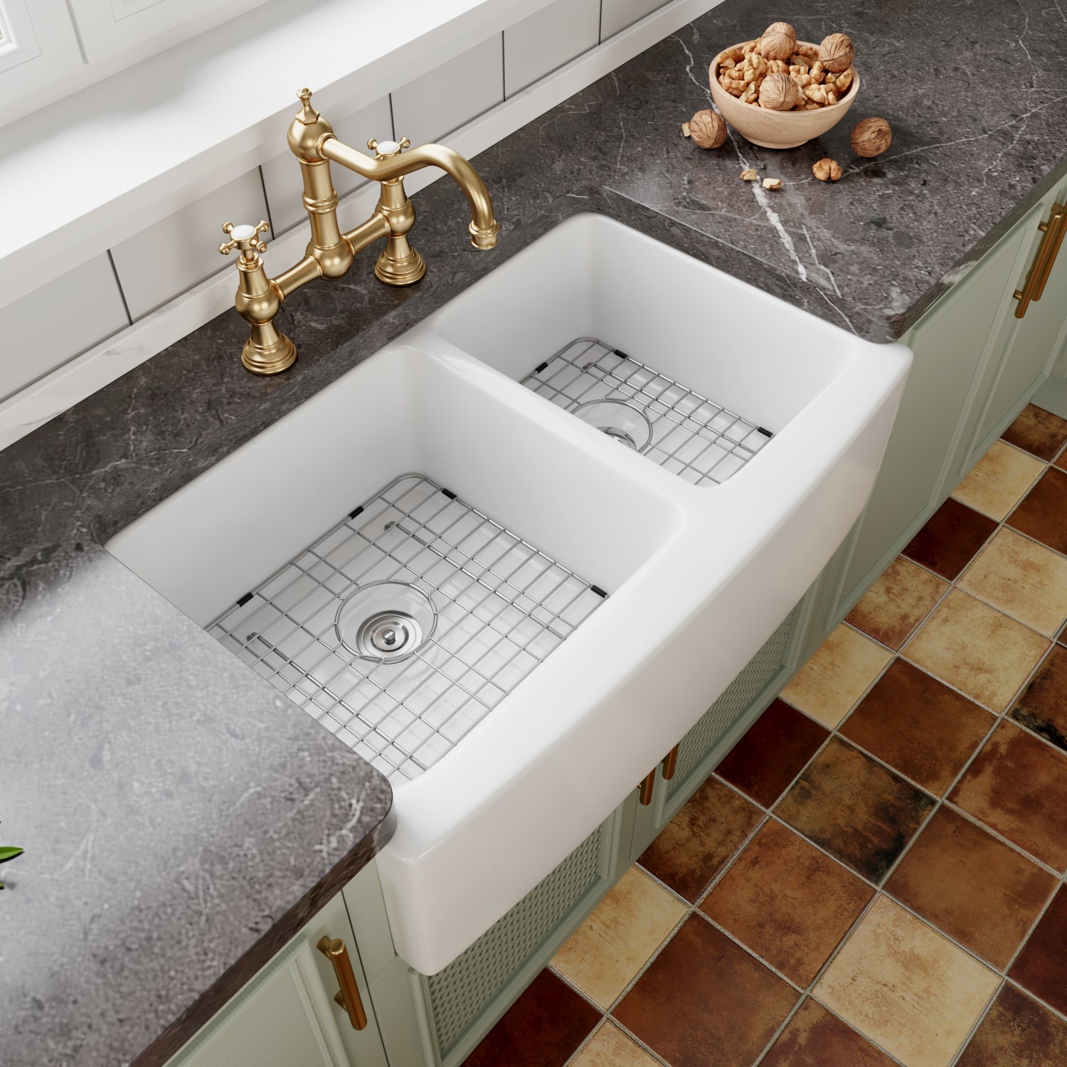 DeerValley Bath DeerValley DV-1K705 Eclipse 33" L X 21" W Double Basin Ceramic Farmhouse Kitchen Sink Kitchen Sink