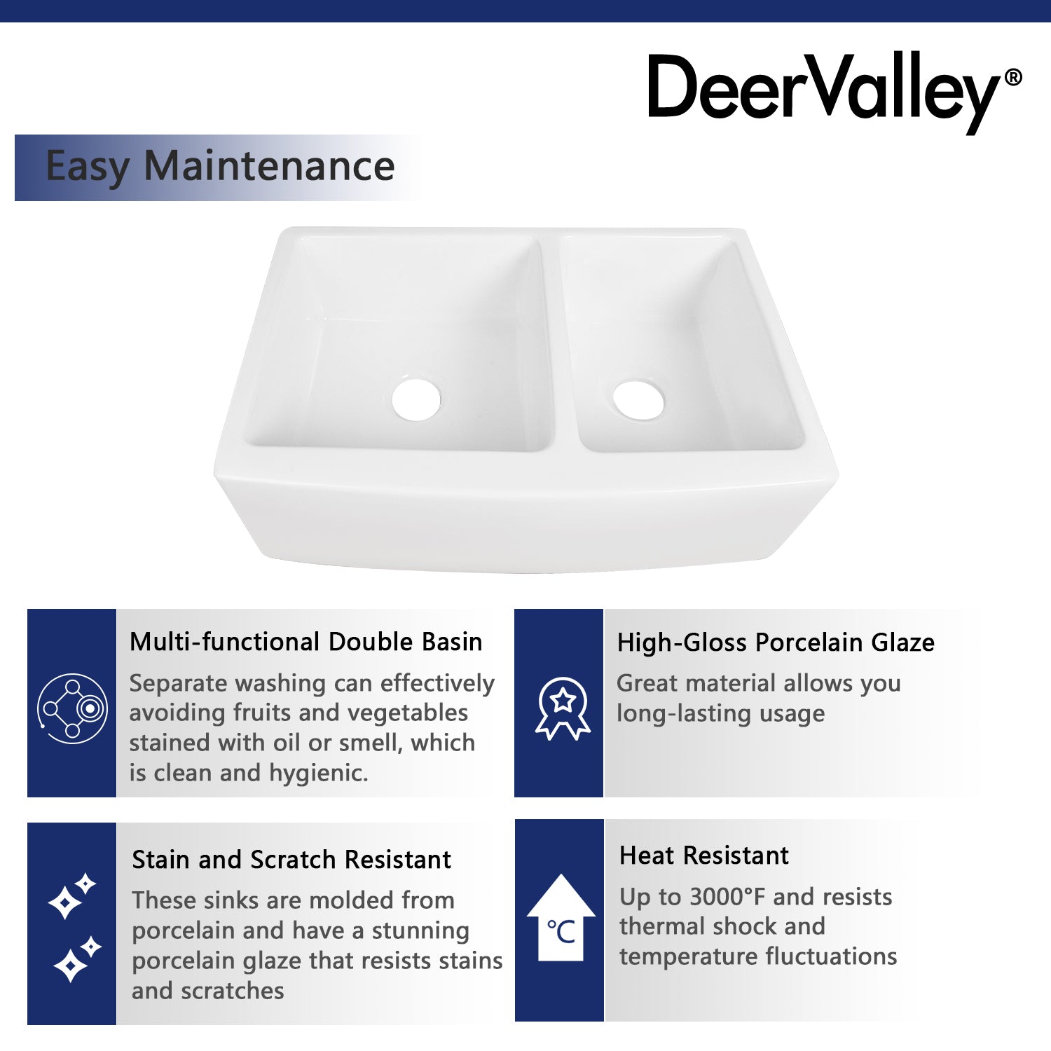 DeerValley Bath DeerValley DV-1K705 Eclipse 33" L X 21" W Double Basin Ceramic Farmhouse Kitchen Sink Kitchen Sink