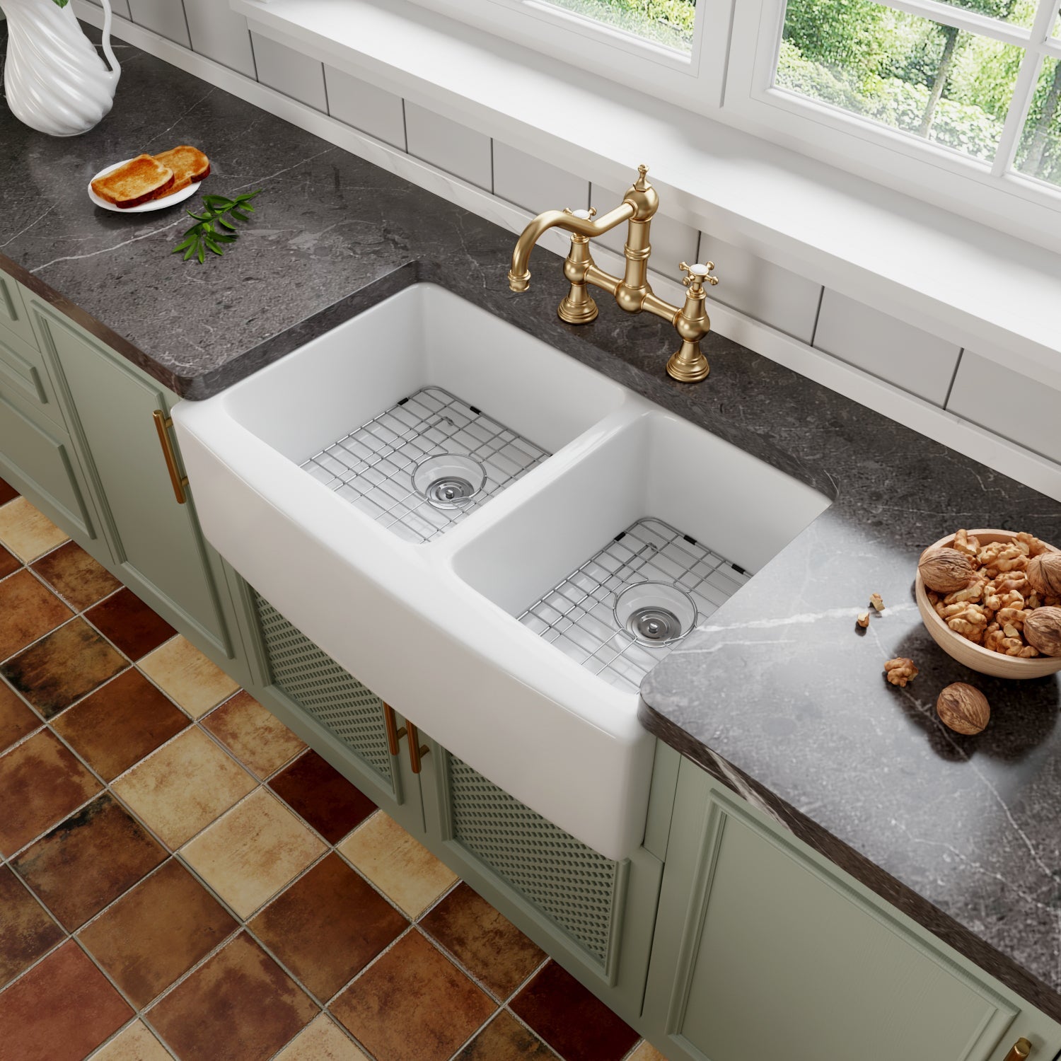 DeerValley Bath DeerValley DV-1K705 Eclipse 33" L X 21" W Double Basin Ceramic Farmhouse Kitchen Sink Kitchen Sink