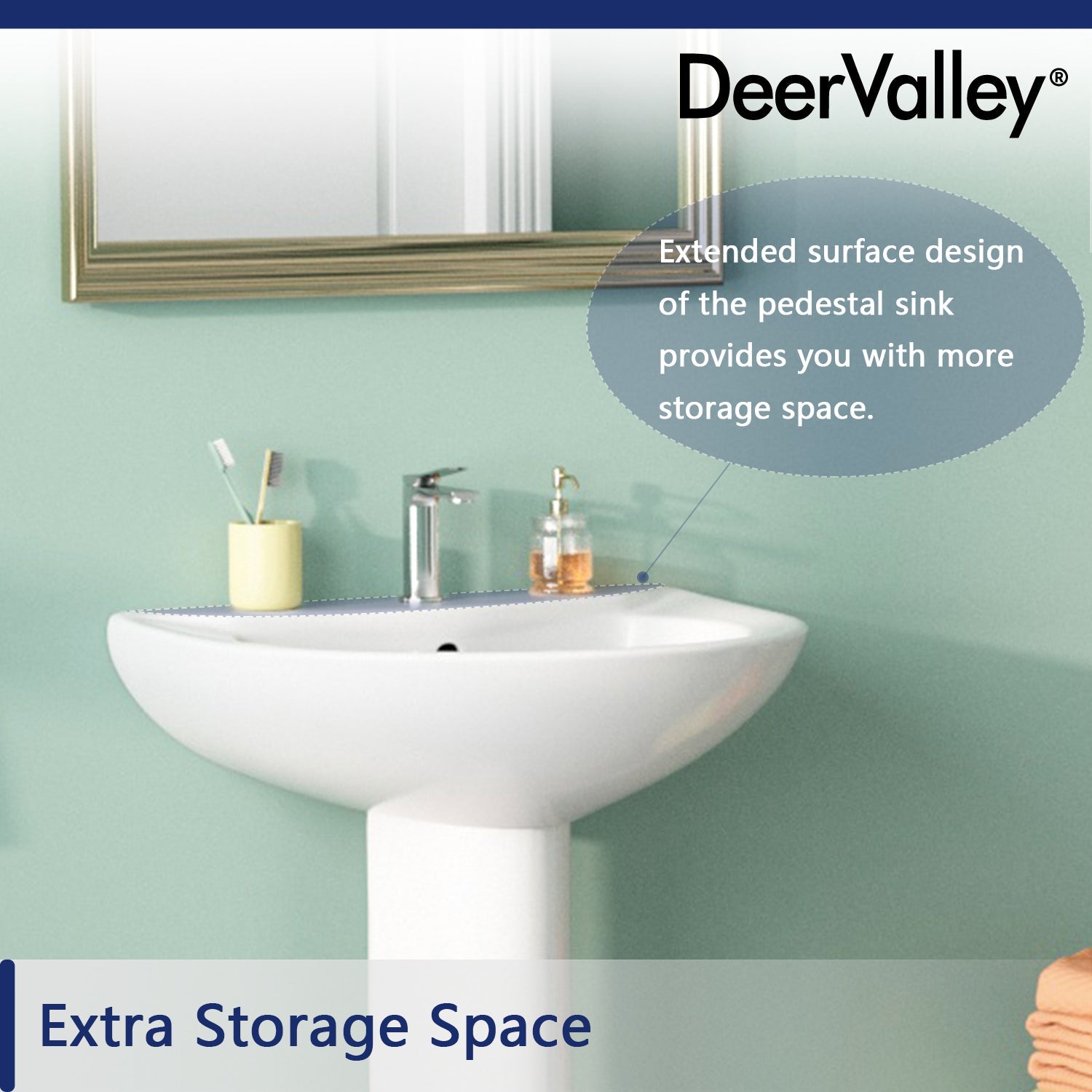 DeerValley Bath DeerValley DV-1P523 Liberty 20" X 17" U-Shape White Ceramic Pedestal Bathroom Sink With Overflow