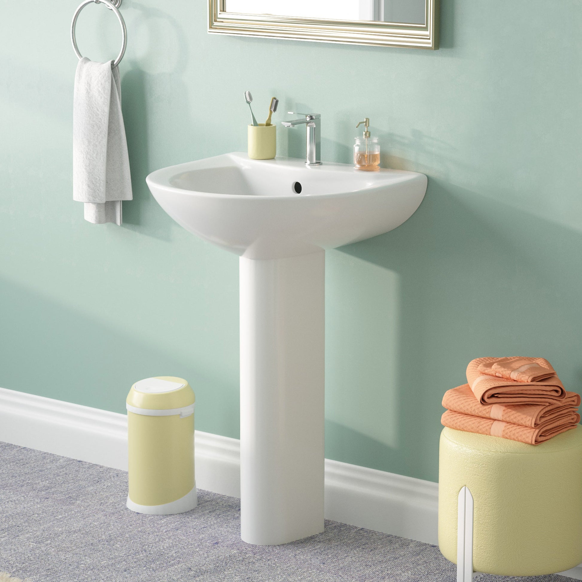 DeerValley Bath DeerValley DV-1P523 Liberty 20" X 17" U-Shape White Ceramic Pedestal Bathroom Sink With Overflow