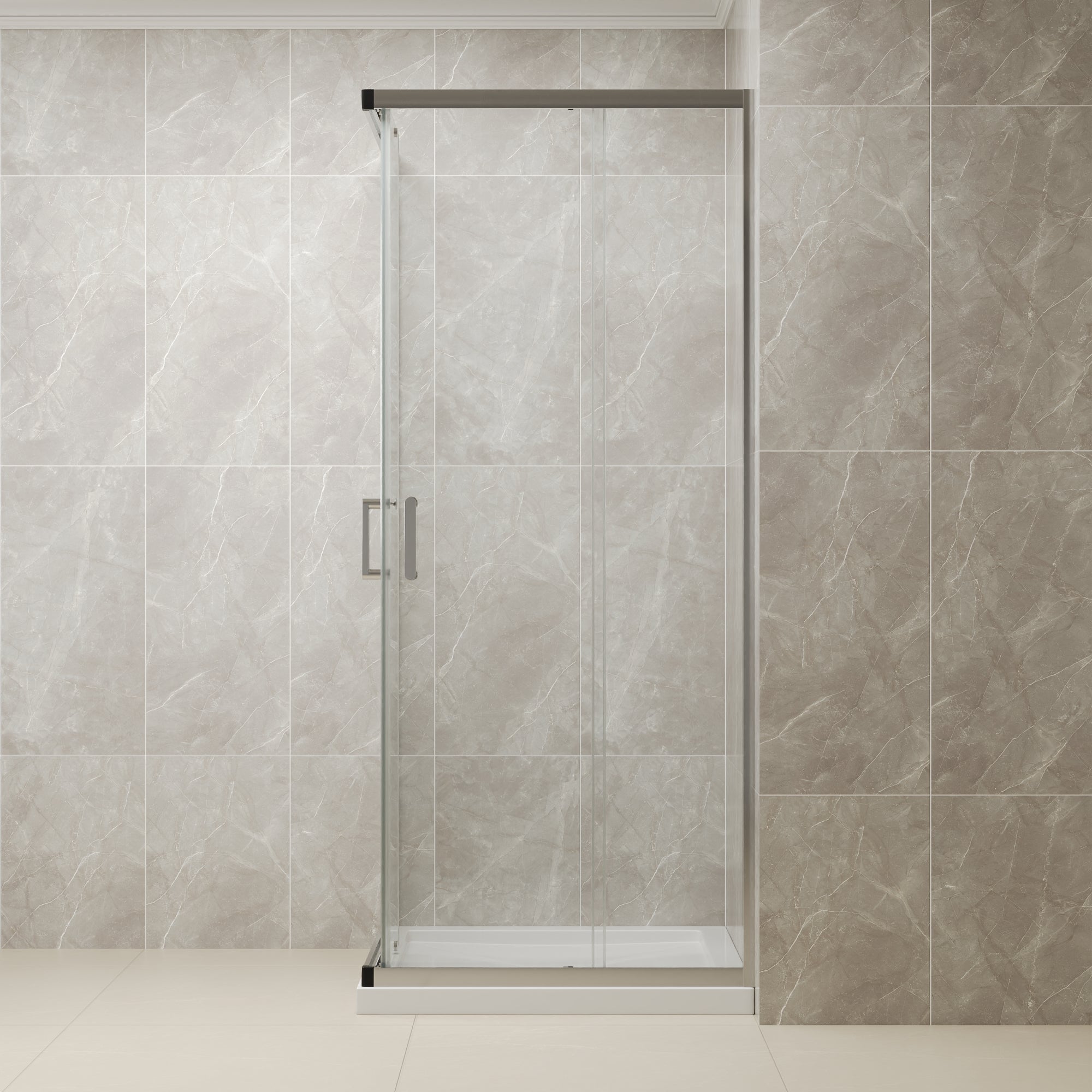 DYNASTY Framed Square Reversible Shower Enclosure, Double Sliding Door Corner Shower Door with 0.24" Clear Glass