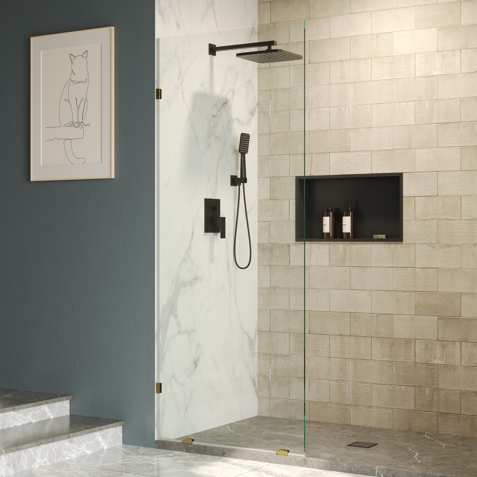 ALLY 32"×78" Single Fixed Glass Panel for Shower, Thick Frameless Tempered Safety Glass Shower Door & Fixed Panel with Hardware