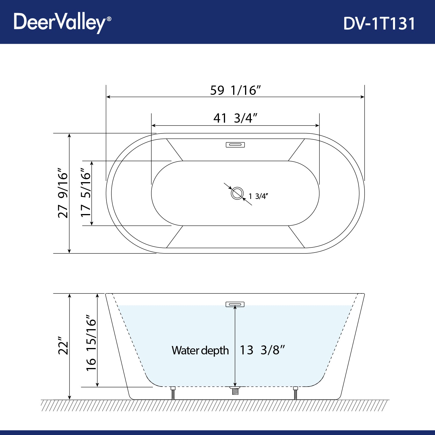 DeerValley Bath DeerValley DV-1T131 Liberty 59" X 28" Freestanding Acrylic Bathtub