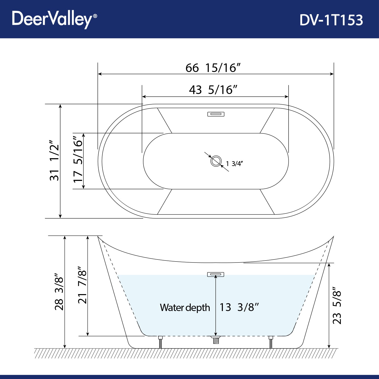 DeerValley Bath DeerValley DV-1T153 Horizon 67" X 31" Freestanding Acrylic Bathtub