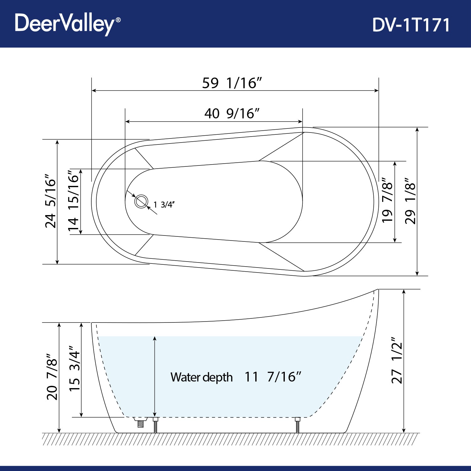 DeerValley Bath DeerValley DV-1T171 Prism 59" X 29" Freestanding Acrylic Bathtub