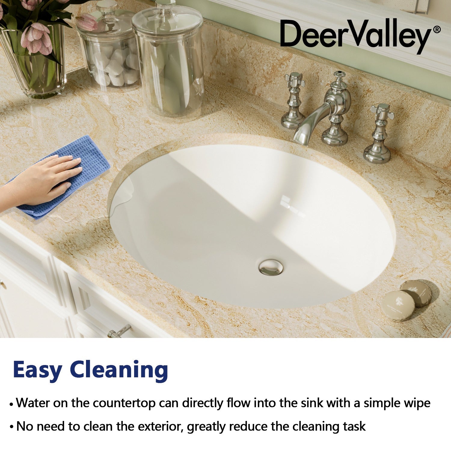 DeerValley Bath DeerValley DV-1U305 Symmetry 19 1/2" X 15 3/4" Oval Vitreous China Undermount Bathroom Sink With Overflow Hole Undermount Sinks