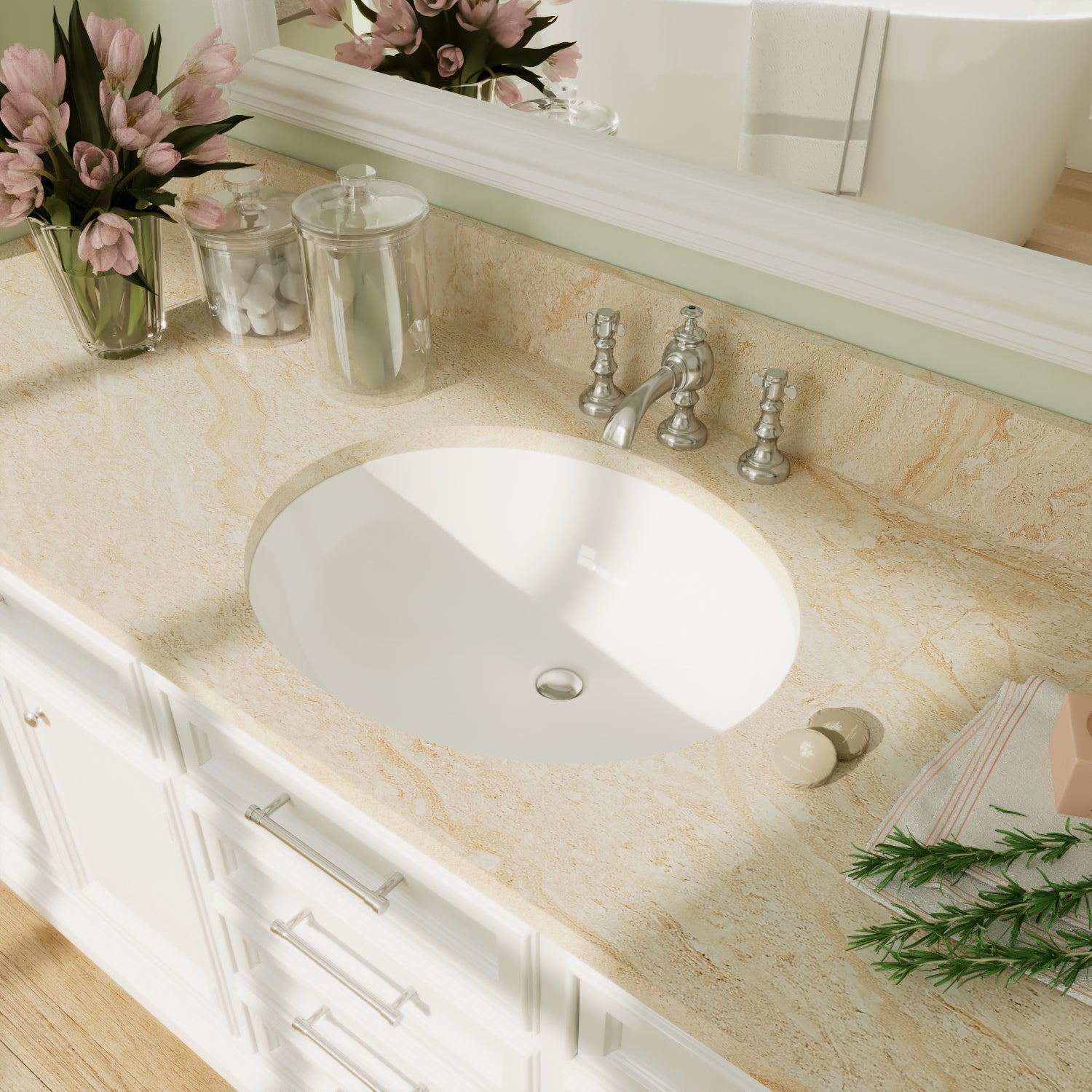 DeerValley Bath DeerValley DV-1U305 Symmetry 19 1/2" X 15 3/4" Oval Vitreous China Undermount Bathroom Sink With Overflow Hole Undermount Sinks