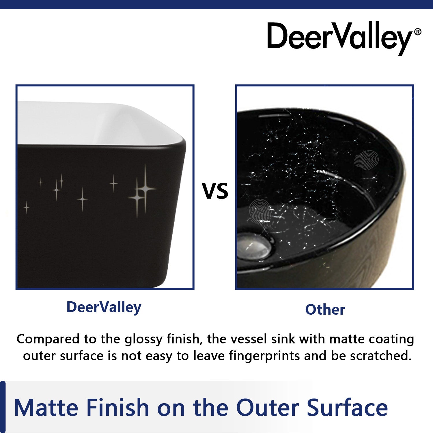 DeerValley Bath DeerValley DV-1V0001 Ally Black and White Ceramic Rectangular Vessel Bathroom Sink Vessel Sink