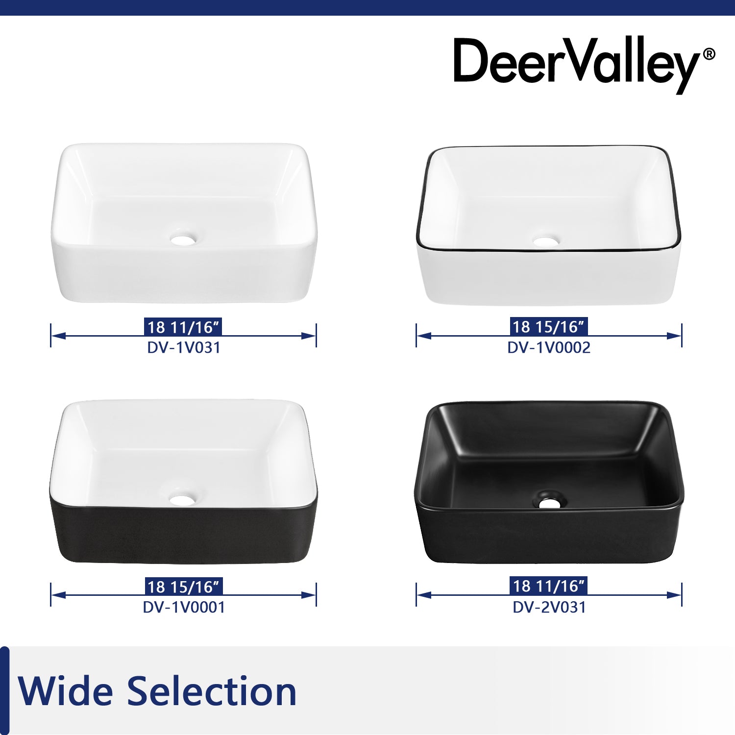 DeerValley Bath DeerValley DV-1V0001 Ally Black and White Ceramic Rectangular Vessel Bathroom Sink Vessel Sink