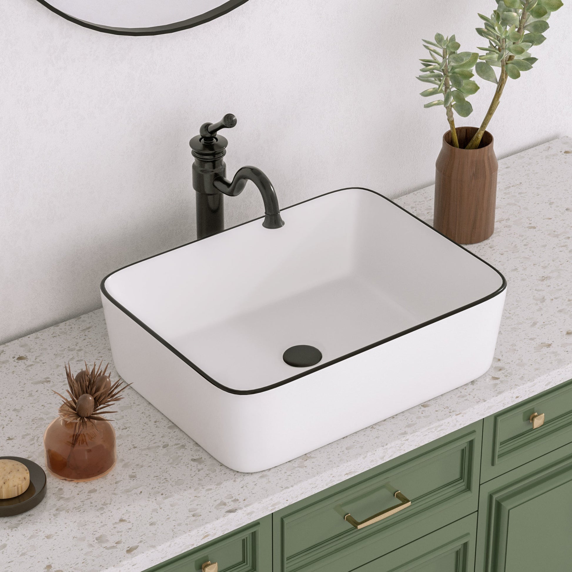 DeerValley Bath DeerValley DV-1V0002 Ally Black and White Ceramic Rectangular Vessel Bathroom Sink