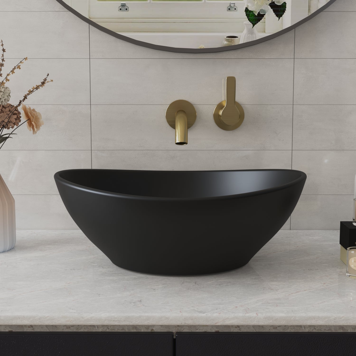 DeerValley Bath DeerValley DV-1V0011 Horizon Black Ceramic Glazed Oval Vessel Bathroom Sink Vessel sink