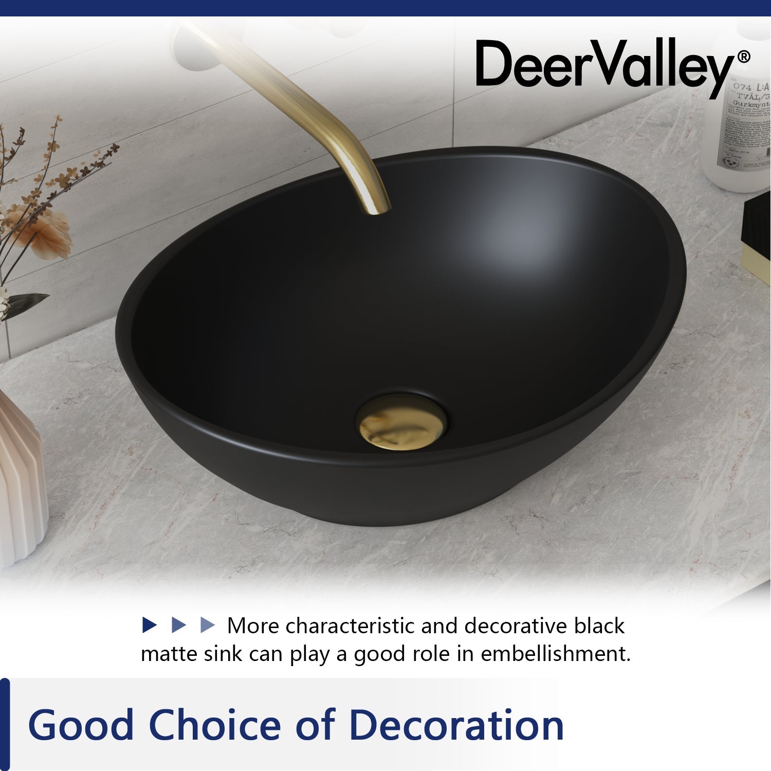 DeerValley Bath DeerValley DV-1V0011 Horizon Black Ceramic Glazed Oval Vessel Bathroom Sink Vessel sink