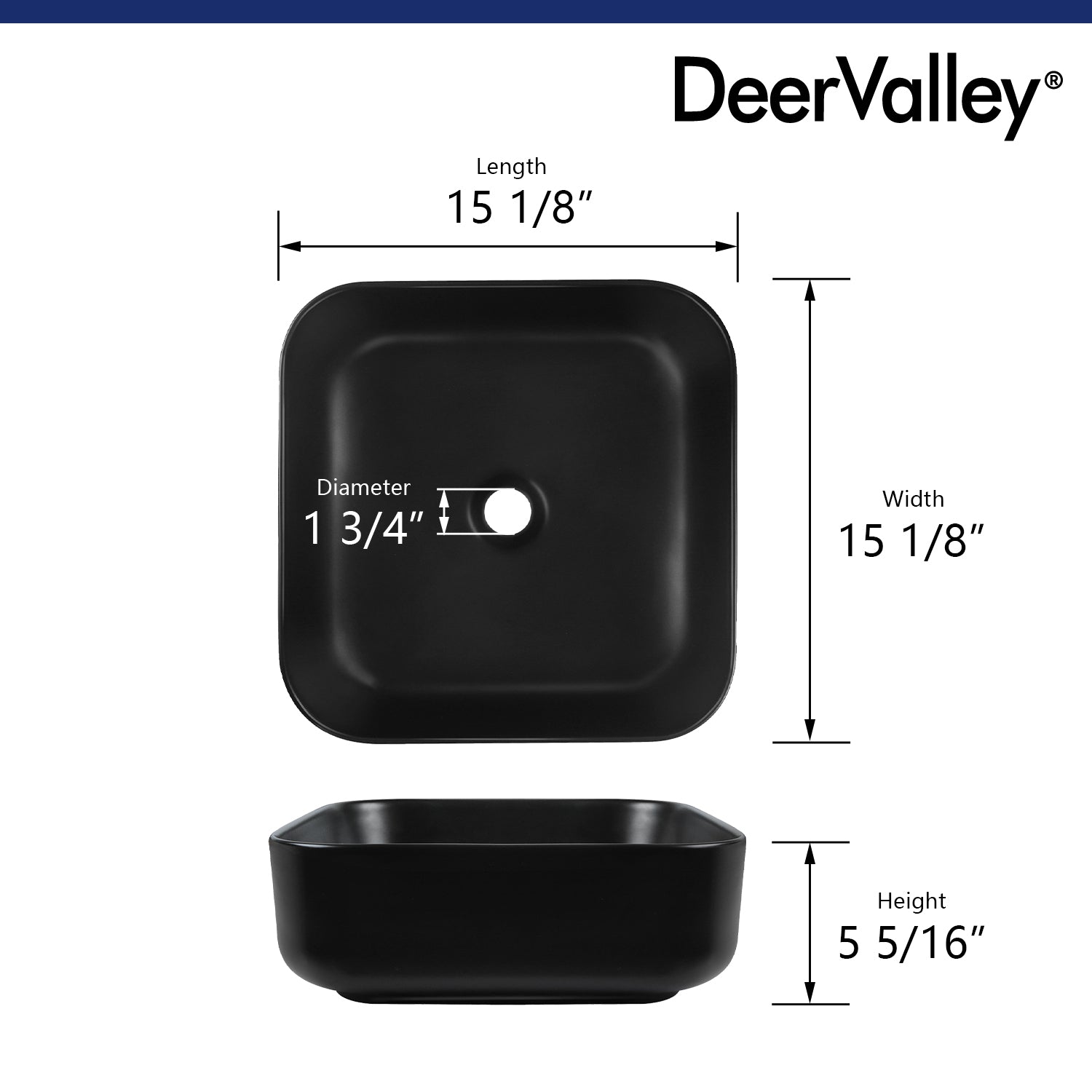 DeerValley Bath DeerValley DV-1V0023 Ace Black Ceramic Square Vessel Handmade Bathroom Sink Vessel sink