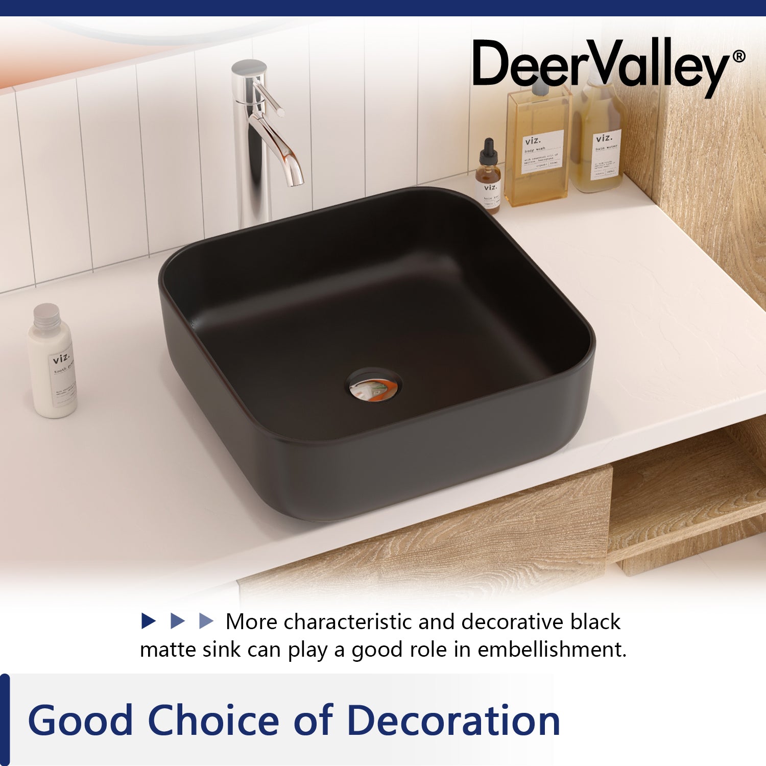 DeerValley Bath DeerValley DV-1V0023 Ace Black Ceramic Square Vessel Handmade Bathroom Sink Vessel sink