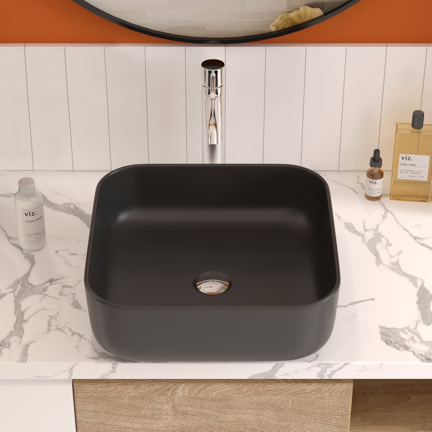 DeerValley Bath DeerValley DV-1V0023 Ace Black Ceramic Square Vessel Handmade Bathroom Sink Vessel sink