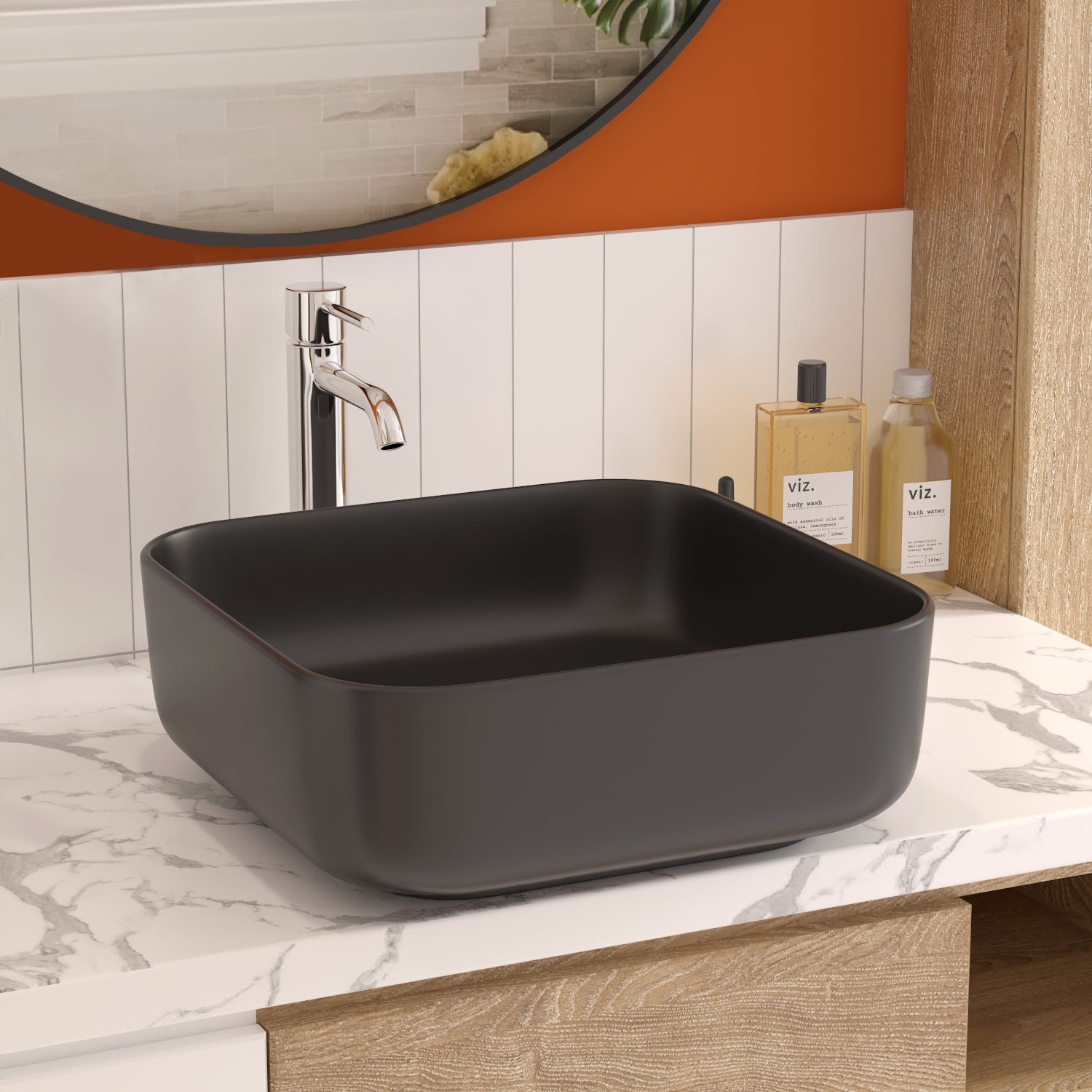 DeerValley Bath DeerValley DV-1V0023 Ace Black Ceramic Square Vessel Handmade Bathroom Sink Vessel sink