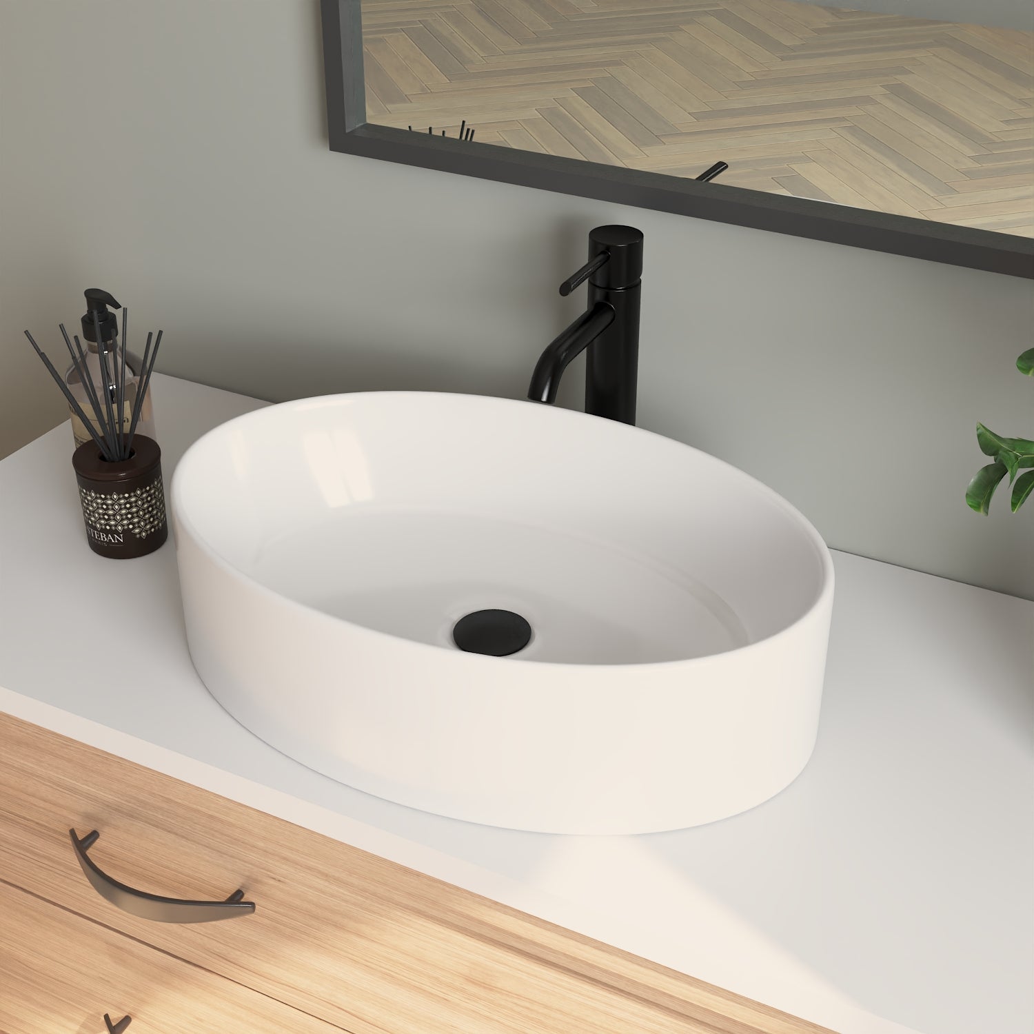 HORIZON 14" Oval Vessel Bathroom Sink, Without Overflow