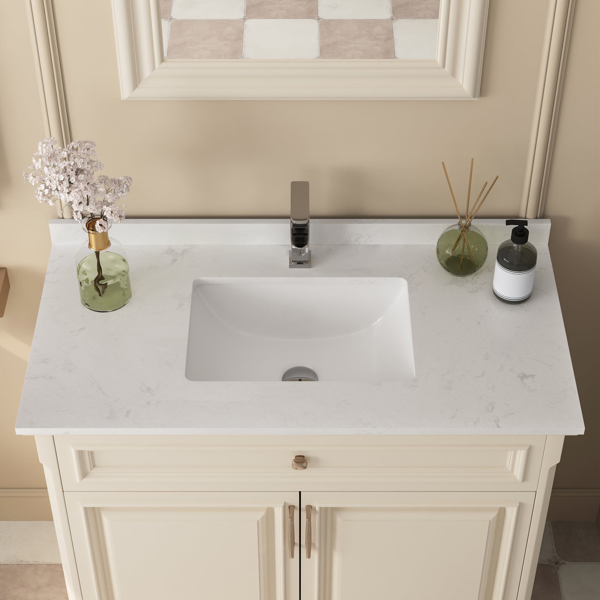 35" Rectangular Vanity Top Sink, Oversized countertop