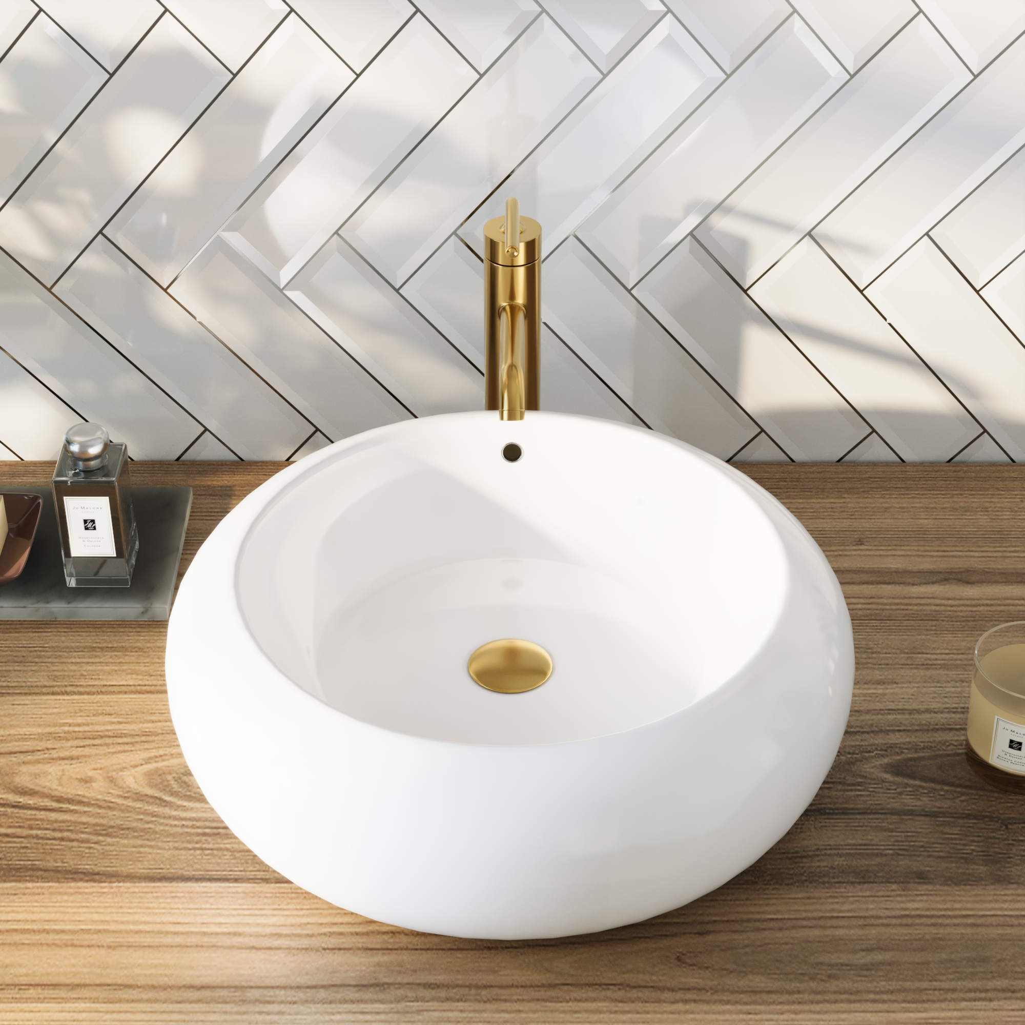 20" x 7" Round Vessel Bathroom Sink, Overflow Hole