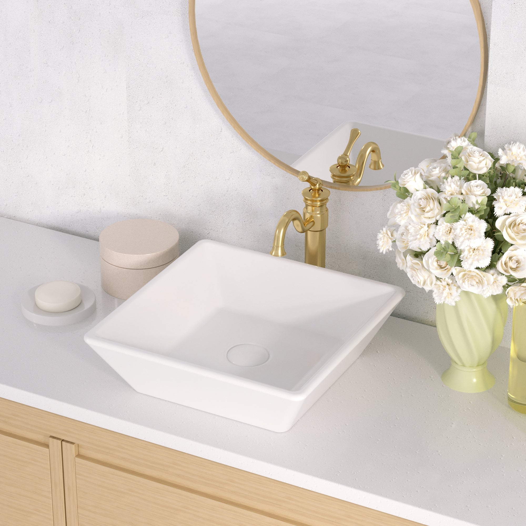 ACE 16.14" Square Bathroom Vessel Sink, Without Overflow