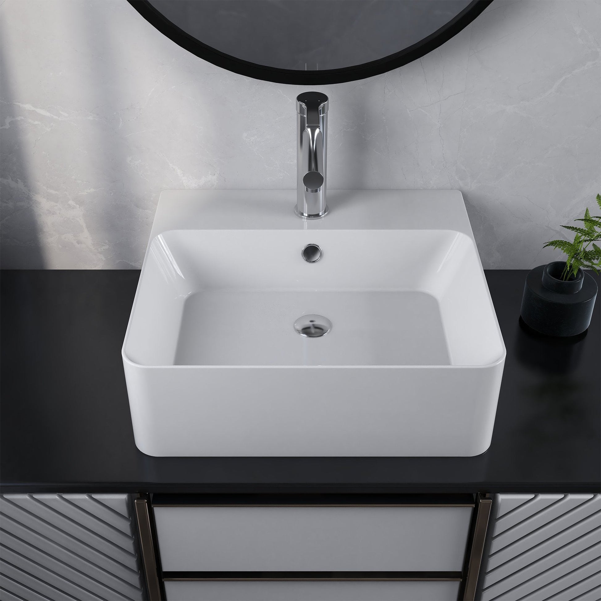 DeerValley Bath DeerValley DV-1V231 Dynasty White China Ceramic Rectangular Glazed Vessel Bathroom Sink with Overflow Hole Vessel sink