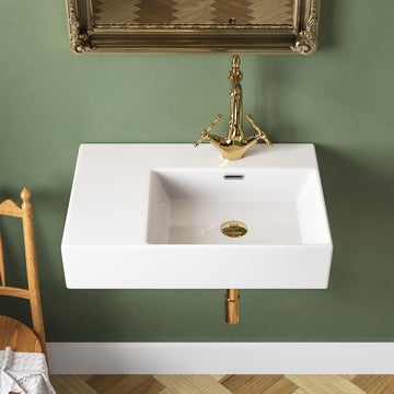 16.54" Rectangular Wall-Mount Bathroom Sink, Overflow Hole