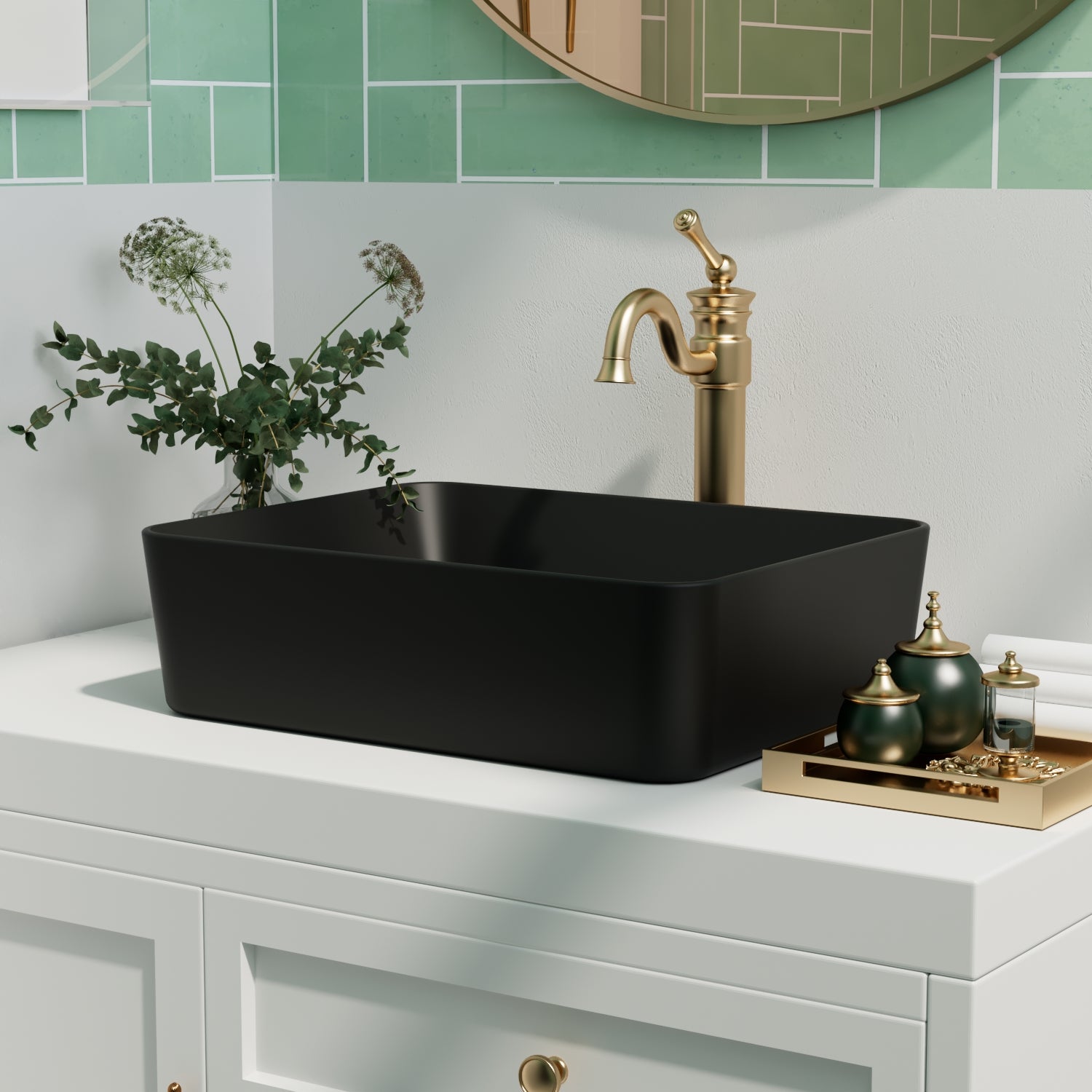 DeerValley Bath DeerValley DV-2V031 Ally Black Ceramic Rectangular Vessel Bathroom Sink Vessel sink