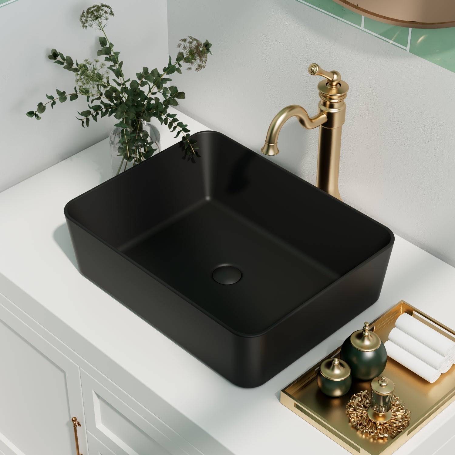 DeerValley Bath DeerValley DV-2V031 Ally Black Ceramic Rectangular Vessel Bathroom Sink Vessel sink