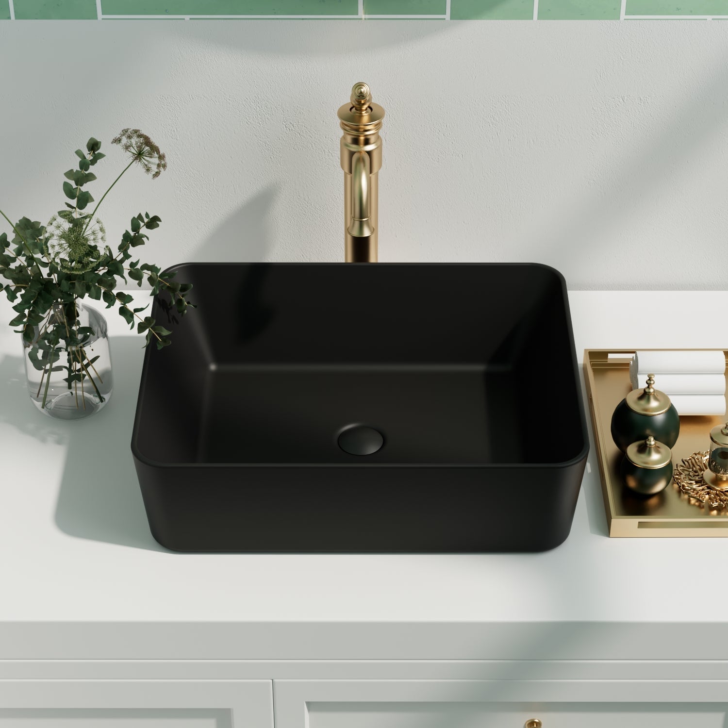 DeerValley Bath DeerValley DV-2V031 Ally Black Ceramic Rectangular Vessel Bathroom Sink Vessel sink