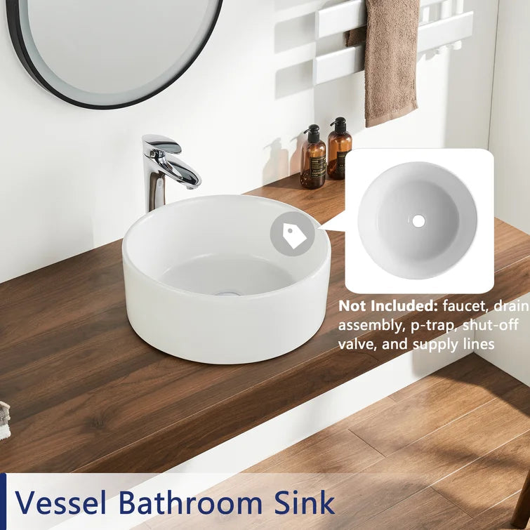 DeerValley Bath DeerValley DV-1V063 Symmetry White Ceramic Circular Vessel Bathroom Sink Vessel sink