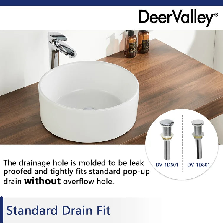 DeerValley Bath DeerValley DV-1V063 Symmetry White Ceramic Circular Vessel Bathroom Sink Vessel sink