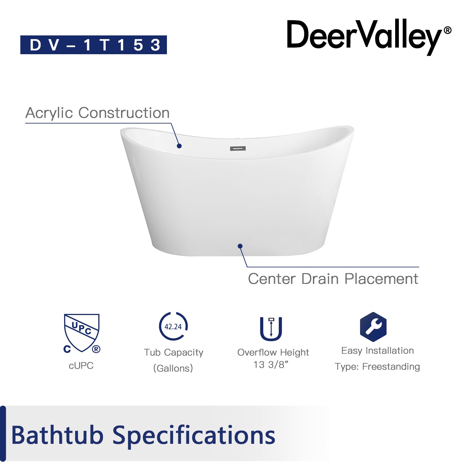 DeerValley Bath DeerValley DV-1T153 Horizon 67" X 31" Freestanding Acrylic Bathtub