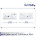 DeerValley Bath DeerValley DV-1V081R Liberty Ceramic Bathroom Wall Mount Space-saving Rectangular Right Hand Sink (Faucet on the Right Hand) Vessel sink