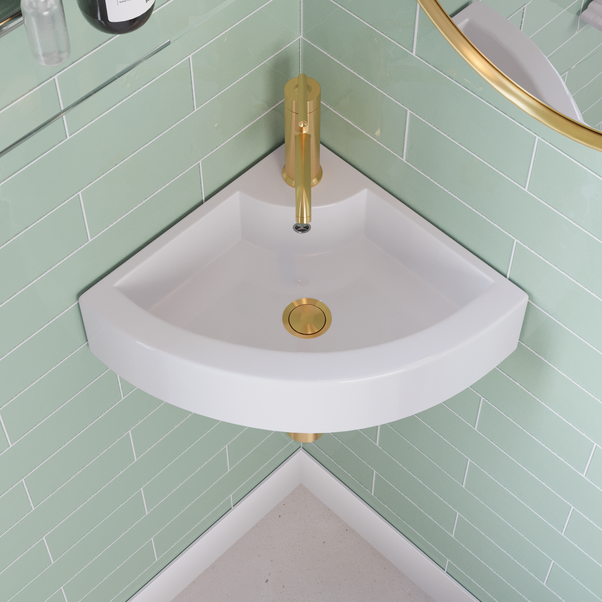 18"x13" Triangle Wall-Mount Sink, with Faucet Hole and Overflow