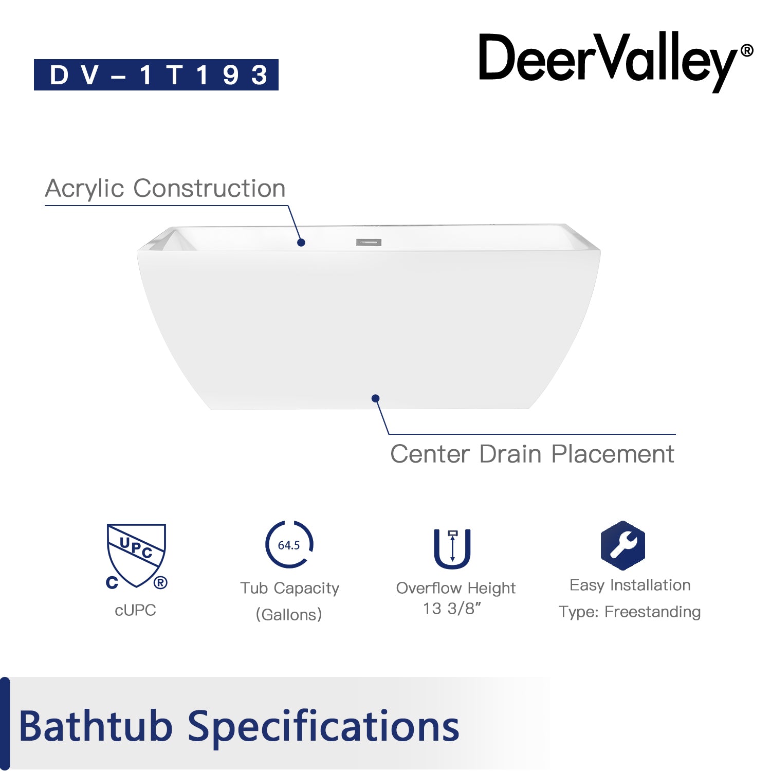 DeerValley Bath DeerValley DV-1T193 Apex 67" x 31" Freestanding Acrylic Bathtub